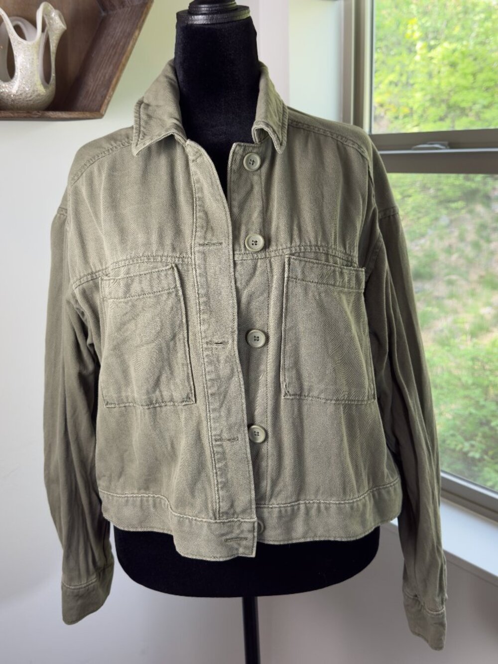 Green Twill Old Navy Cropped Jacket